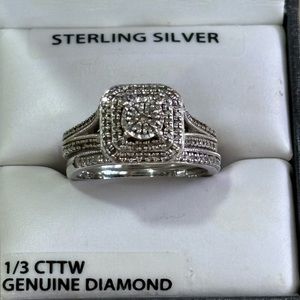 Forever Bride Genuine Diamond Engagement Wedding Band Set